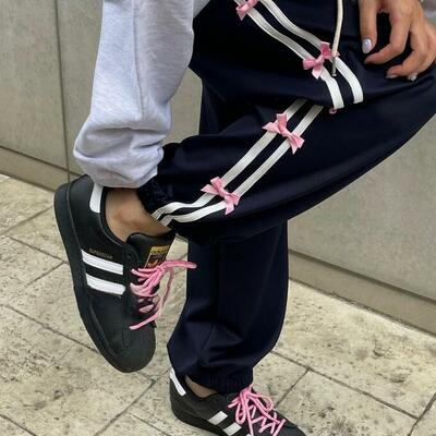 Bow stripe sweat pants