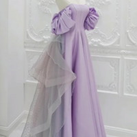 A Line Satin Tulle Purple Long Prom Dress, Tulle Purple Long Formal Dress KPP1726 - Thumbnail 1