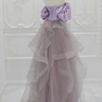A Line Satin Tulle Purple Long Prom Dress, Tulle Purple Long Formal Dress KPP1726 - Thumbnail 2