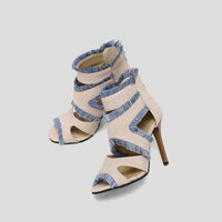 High-heel fish-mouth sandals with tassels plus size denim high-top hollow high heels - Thumbnail 2