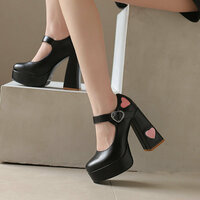 Heart-stitched one-strap Mary Jane high heels - 2 colors - Thumbnail 3