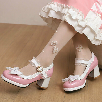 Princess style bow lace high heels - 2 colors