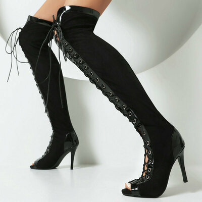 Over-the-knee Jazz Dancing Lace Up Stiletto High Heels Boots