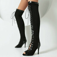 Over-the-knee Jazz Dancing Lace Up Stiletto High Heels Boots - Thumbnail 2