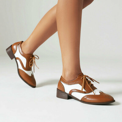 Vintage color block brogue loafers 