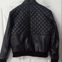 Crafted Leather New Handmade Men Biker Slim Fit Black Quilted Leather Motorcycle Jacket - Thumbnail 1