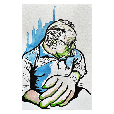 Pensive - ink & watercolor