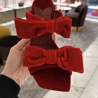 Valentines day bow velvet mules