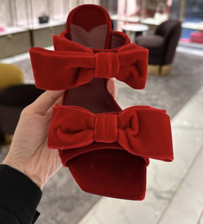 Valentines Day Bow Velvet mules