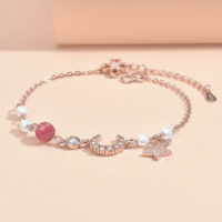 dainty Valentines day rose gold clad charm bracelet  - Thumbnail 2