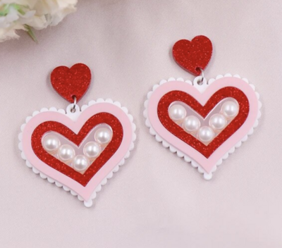 heart beaded valentines day resin earrings 