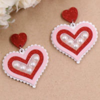 heart beaded valentines day resin earrings  - Thumbnail 3