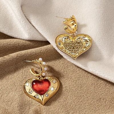 Valentines day red and gold chunky earrings 