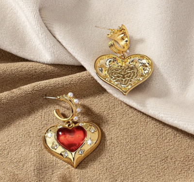 valentines day red and gold chunky earrings 