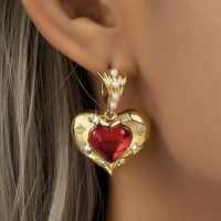 valentines day red and gold chunky earrings  - Thumbnail 1