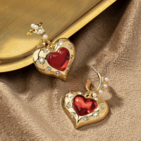 valentines day red and gold chunky earrings  - Thumbnail 2