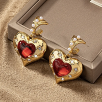 valentines day red and gold chunky earrings  - Thumbnail 3