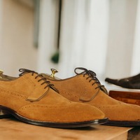 Handpainted Men's Brown Suede Laceup Wing tip Dress Shoes - Thumbnail 2