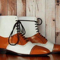 Handpainted Men's Two tone Ankle high Lace up Cap toe Boot - Thumbnail 2