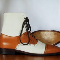 Handpainted Men's Two tone Ankle high Lace up Cap toe Boot - Thumbnail 3