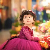 Puffy Flower Girls Dresses 3D Flower V Neck Long Sleeve Kids Teens Pageant Gowns Birthday Party Dress For Wedding Cooktail Gown - Thumbnail 1