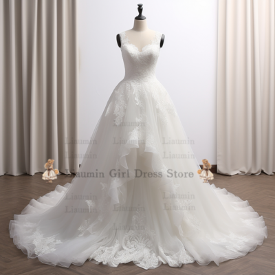 White lace applique wedding dress prom dress robe de mariage plus size full-length bridal gown bride dress w3-3.10 - Thumbnail 4