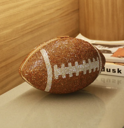  football crystal clutch bag with chain 