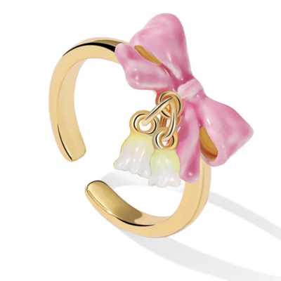 Cute valentines day bow ring adjustable 18k clad