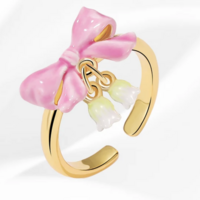 Cute Valentines Day Bow ring adjustable 18k clad - Thumbnail 1