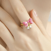 Cute Valentines Day Bow ring adjustable 18k clad - Thumbnail 3