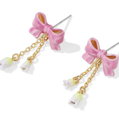 Bow earrings 18 k clad cute valentines day 
