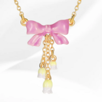 Pink Valentines Day Bow Necklace 18 K clad - Thumbnail 3