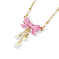 Pink Valentines Day Bow Necklace 18 K clad - Thumbnail 5