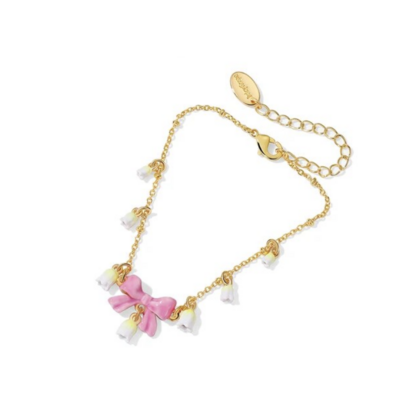 Cute Pink Valentines Day Bow Bracelet 18 K clad