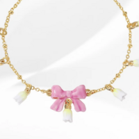 Cute Pink Valentines Day Bow Bracelet 18 K clad - Thumbnail 1