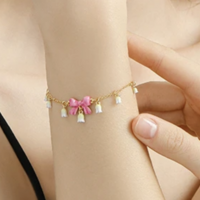 Cute Pink Valentines Day Bow Bracelet 18 K clad - Thumbnail 5