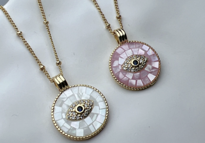 Cute Pink or White Eye Pendant Sparkly Valentines Day 