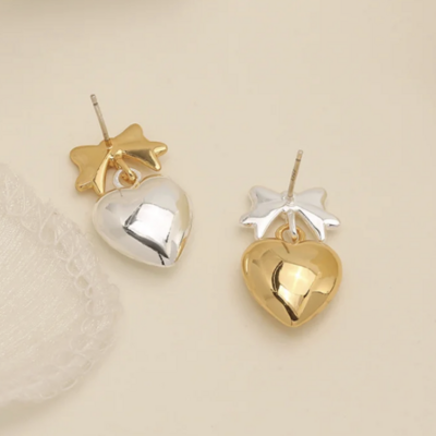 Valentines day earrings gold and silver heart 