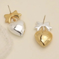 Valentines Day Earrings gold and silver heart  - Thumbnail 2