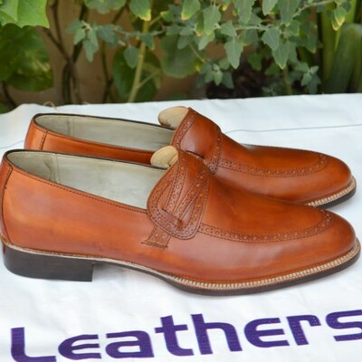 Crafted leather brown genuine leather moccasin loafers dress shoes