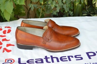 Crafted Leather Brown Genuine Leather Moccasin Loafers Dress Shoes