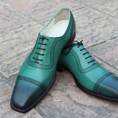Crafted leather men green genuine leather dress lace up oxford shoes - Thumbnail 5