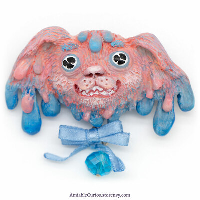 Cotton candy dog pin, drip dog, unique pin, dog brooch, pink, blue, happy