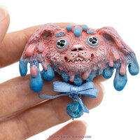 Cotton Candy Dog Pin, drip dog, unique pin, dog brooch, pink, blue, happy - Thumbnail 1