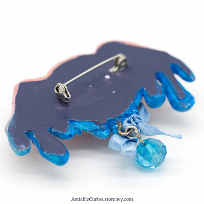 Cotton candy dog pin, drip dog, unique pin, dog brooch, pink, blue, happy