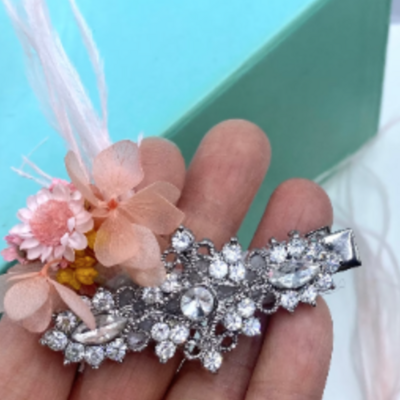 Wedding bridal rhinestone crystal dried flower hair clip hair accessory