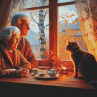Tea With The Cat Cross Stitch Pattern - Thumbnail 1