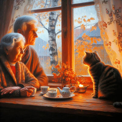 Tea with the cat cross stitch pattern