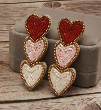 Valentines Day 3 heart earrings 