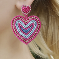 beaded open heart dangle earrings - Thumbnail 1